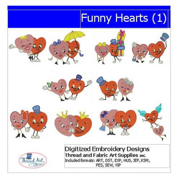 Funny Hearts(1) Embroidery Designs - All Popular Formats Included - Loaded on USB Stick