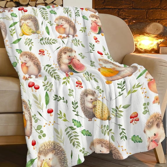 Funny Hedgehog Blanket Cute Hedgehog Throw Blanket Hedgehog Decor Hedgehog Stuff Merch Cozy Print Flannel Fleece Soft Plush Fuzzy Warm Lightweight Bedding Gifts for Women Men Girls Kids 80"X60"