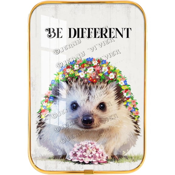 Funny Hedgehog Framed Wooden Wall Arts, Safari Animal Nursery Wall Decor, Crystal Porcelain Painting, Inspirational Quotes, Jungle Picture, Hedgehog Gifts Gold Framed Art 12x8 inches