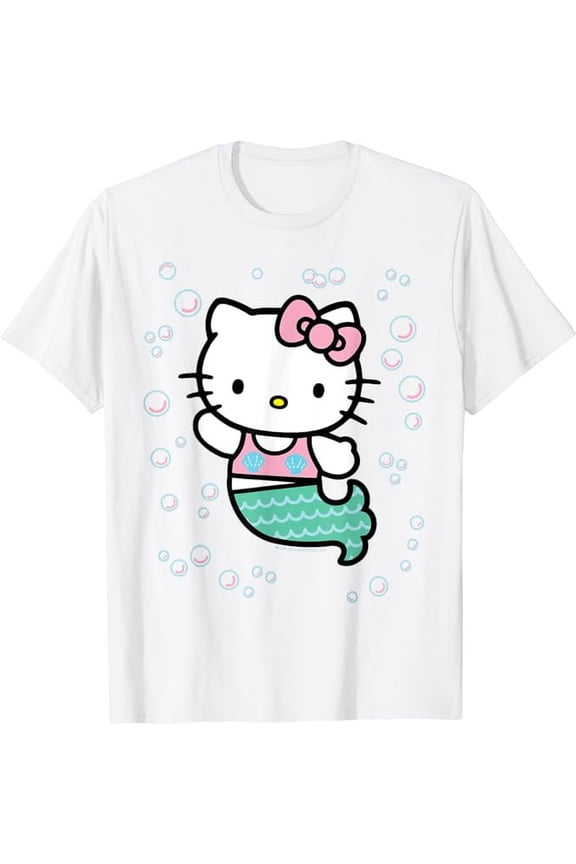 Funny Hello Kitty Mermaid Costume Underwater T-Shirt, Cute Tee Gift For Men Women Cat Lovers, White Color, Size 2XL