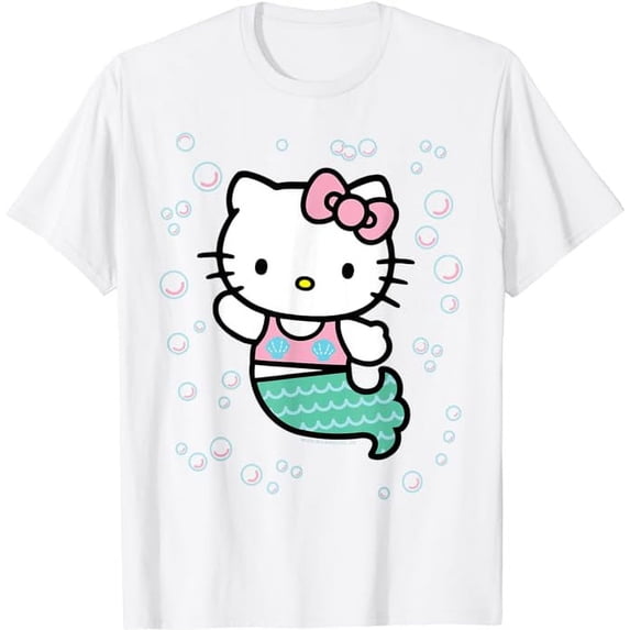 Funny Hello Kitty Mermaid Costume Underwater T-Shirt, Cute Tee Gift For Men Women Cat Lovers, White Color, Size 2XL