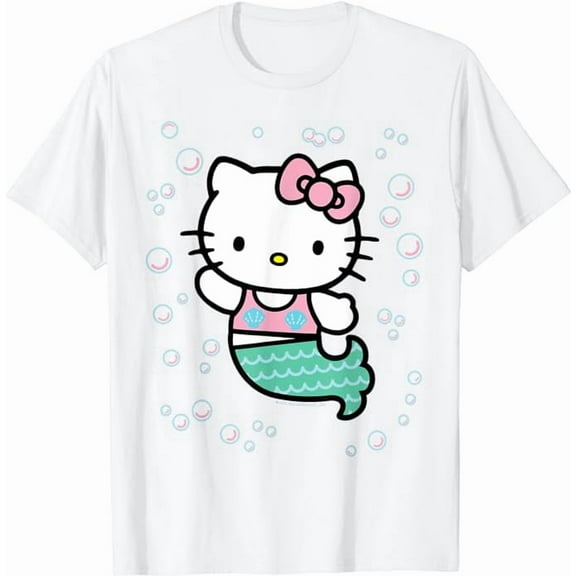 Funny Hello Kitty Mermaid Costume Underwater T-Shirt, Cute Tee Gift For Men Women Cat Lovers, White Color, Size S