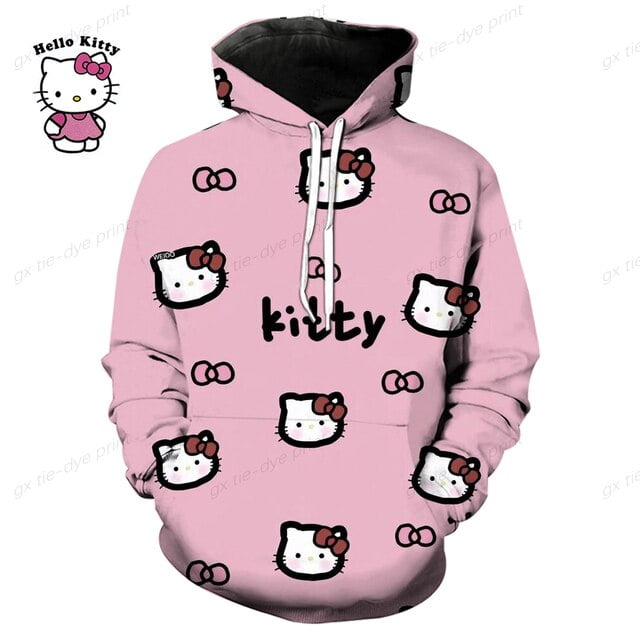 Funny Hello Kitty Print Hoodie Women Kawaii Cartoon Tops Sweatshirt for ...