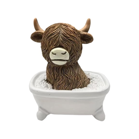 Funny Highland Cattle Decorations, Cute Cow Car Dash Decor, Reading Cow Sitting on Toilet Statue Desk Decorations for Home Office