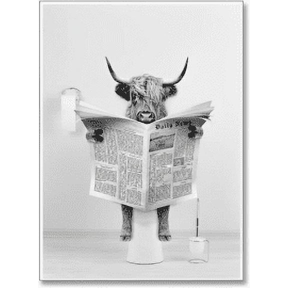 Funny Highland Cattle Reading newspaper on toilet Metal Tin sign 12 by 8 inches - Please close the lid | Wall Decoration for Office Bathroom