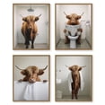 thumbnail image 1 of Funny Highland Cow 11x14in4pcs Bathroom Wall Art Framed Rustic Cute Bathroom Canvas Prints for Bathroom Restroom Decor, 1 of 5