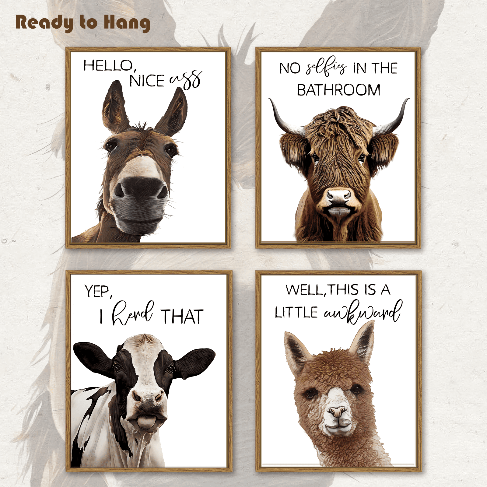 Funny Highland Cow Ass Animal Framed Wall Art Prints Black Guest Toilet