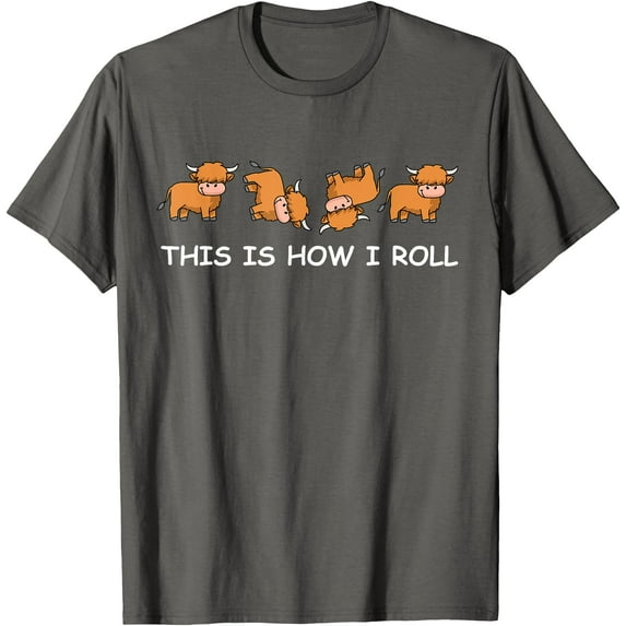 Funny Highland Cow Gifts How I Roll Softstyle Unisex T-Shirt,Charcoal Color,Size XL