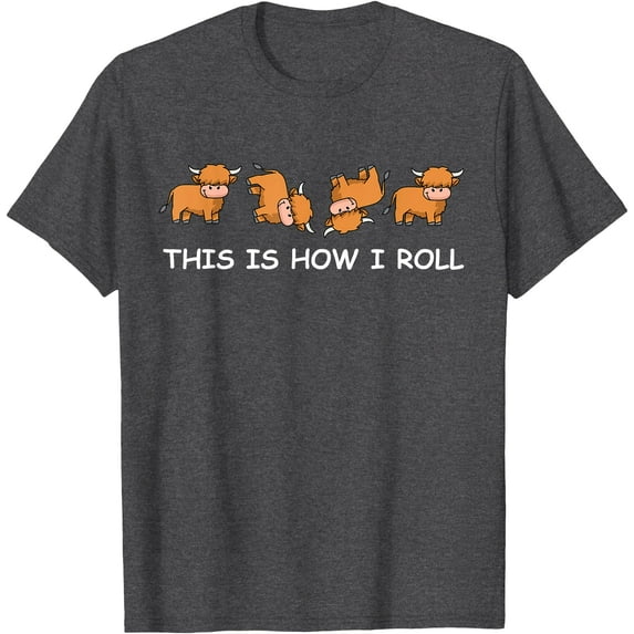 Funny Highland Cow Gifts How I Roll Softstyle Unisex T-Shirt,Dark Heather Grey Color,Size XL