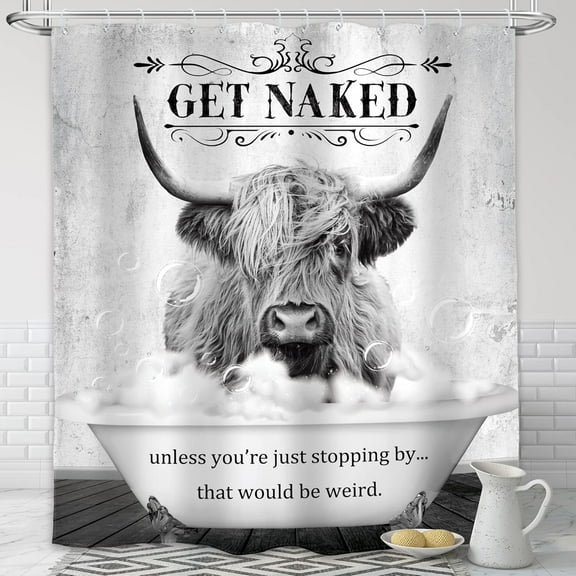 Farmhouse Style Shower Curtain Sets Waterproof Polyester 72x72 Inch, Highland Cow & Barn Door Design , Country Bathroom Decor Includes 12 Hooks