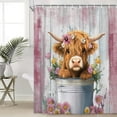 thumbnail image 1 of Funny Highland Cow Shower Curtain, Cute Farmhouse Pink Floral Western Wood Animal Shower Curtain Set, Country Rustic Turquoise Bathroom Accessories Set Decor with Hooks, 60X70in, 1 of 6