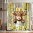 thumbnail image 1 of Funny Highland Cow Shower Curtain, Yellow Cute Rustic Western Floral Plant Daisy Wooden Farmhouse Bath Curtain, Country Animal Fabric Waterproof Shower Curtain Set for Bathtub Decor, 47X64in, 1 of 5