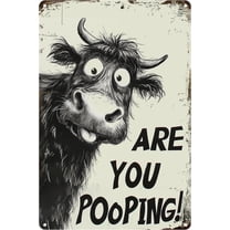 Funny Highland Cow Tin Sign "Are You Pooping?" Home Bathroom Wall Decor – 8x6 Inch Vintage Sign Metal Wall Décor, Humorous Bathroom & Farmhouse Rustic Wall Art for Indoor & Outdoor Use