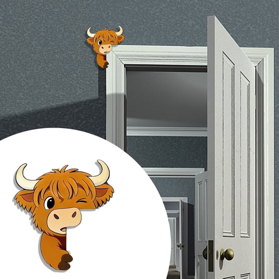 Funny Highlands Cow Door Corner Decor, Whimsical Home Decoration For Office Living Room Bedroom Accent Wall Or Gift For Animal Lovers And Home Decor Enthusiasts