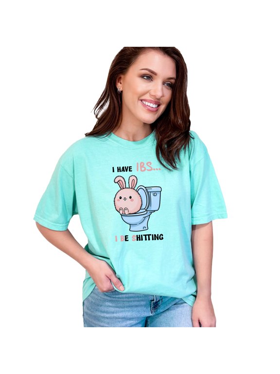 Funny Hilarious Bathroom Joke T-Shirt, Cute Bunny Toilet Humor Tee, Quirky Graphic Shirt, Unique Gift for Friends, Chalky Mint Comfort Colors T-Shirt, XL