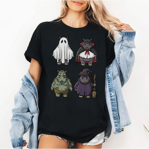 Funny Hippo Ghost Witch Zombie Halloween Costume T-Shirt, Fullsizes S-5XL Multicolors T-Shirt