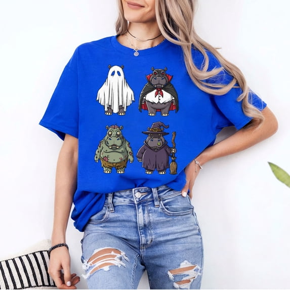 Funny Hippo Ghost Witch Zombie Halloween Costume T-Shirt, Fullsizes S-5XL Multicolors T-Shirt