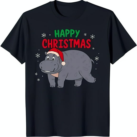 Funny Hippo in Santa Hat Christmas T-Shirt Cute Holiday Tee for & Adults