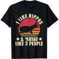thumbnail image 1 of Funny Hippopotamus Retro Sunset Graphic Unisex Animal Lover Casual T-Shirt, 1 of 6