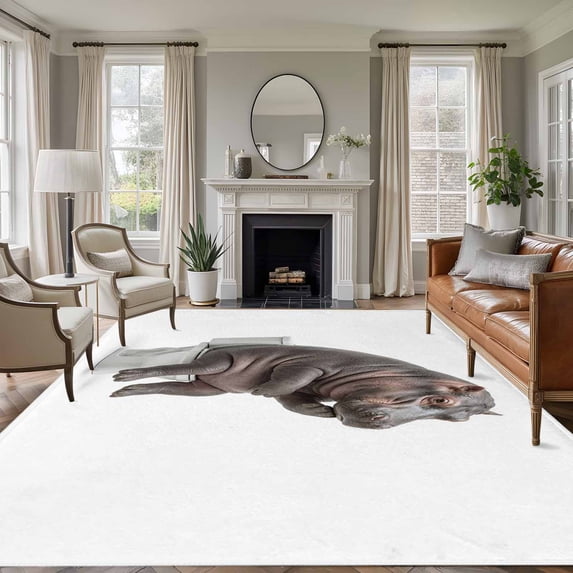 Funny Hippos 5'x8' Area Rug for Living Room, Cute Art Fun Lovely Animals on Toilets Washable Non-Slip Rugs for Bedroom Nursery Dining Room, StainResistant Low-Pile Kitchen Carpet Large Entryway Rugs