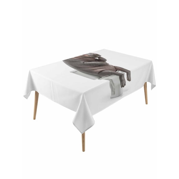 Funny Hippos Rectangle Tablecloth, Cute Art Fun Lovely Animals on Toilets Waterproof & StainResistant Tablecloth, Washable Oil-proof Table Cover for Dining/Party/Wedding/Camping/Buffet 60x120 In