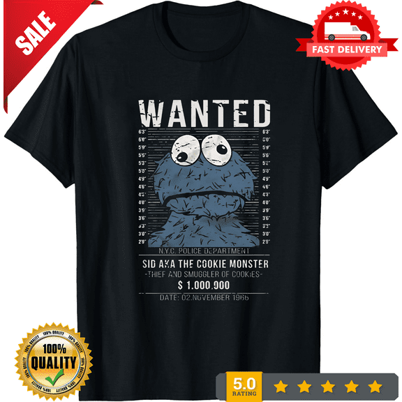 Funny Hipster Men's Wanted Cookie Monster T-Shirt - Men's Nerd Shirt, LIMITED EDITION-TH67697