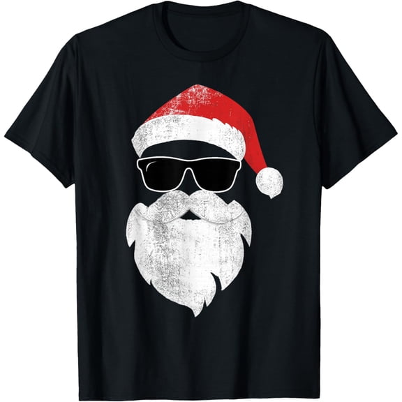 Funny Hipster Santa Face with Hat Beard & Glasses Christmas T-Shirt- American fashion hot selling casual retro high quality 100% cotton T-shirt 1 piece