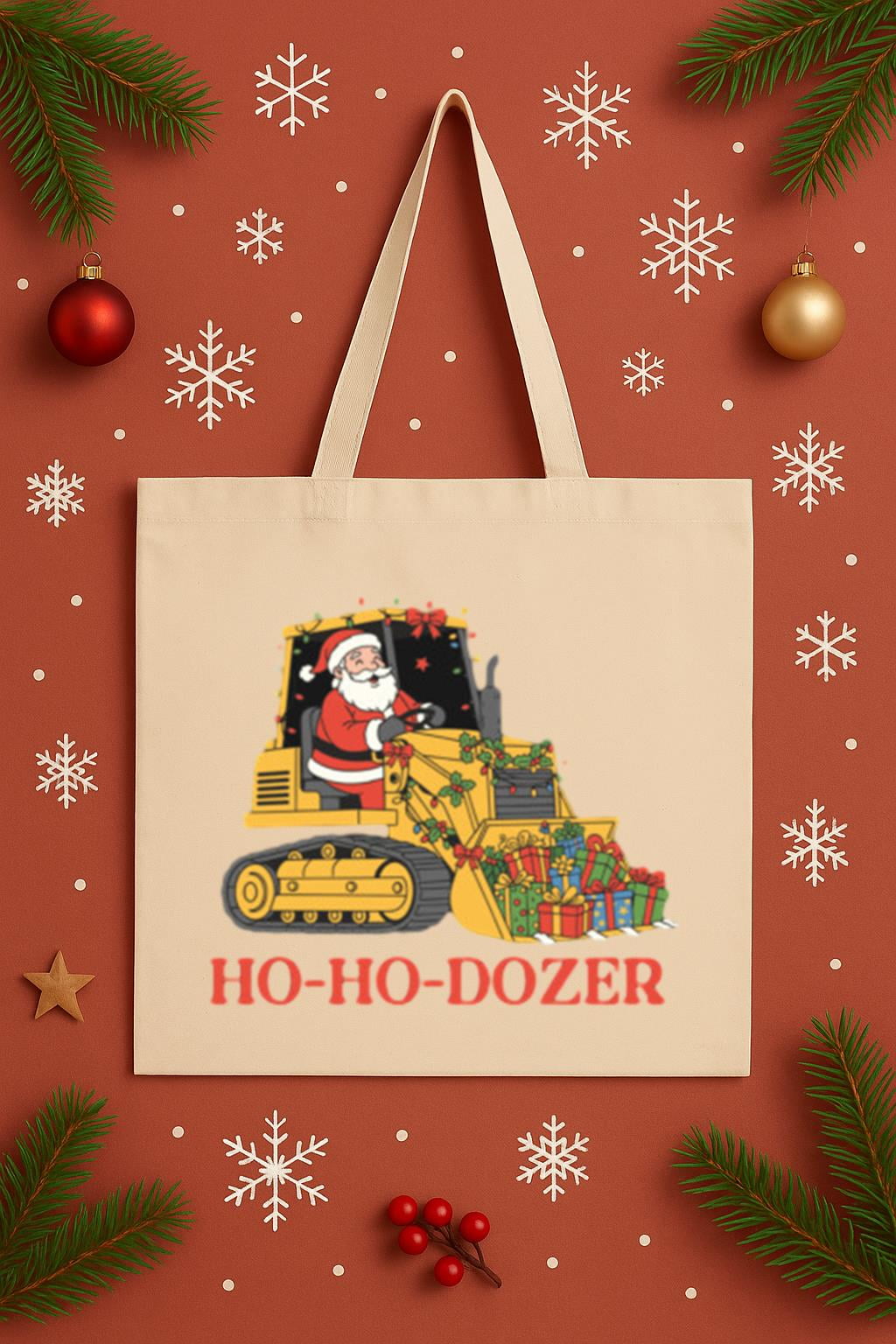 Funny Ho Ho Dozer Bulldozer Tote Bag Construction Christmas Holiday ...