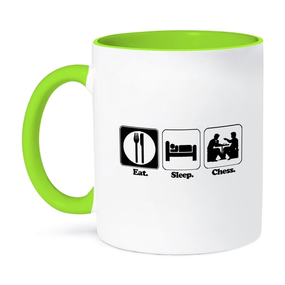 3dRose, Funny Hobby Lifestyle Design Eat Sleep Chess, 15oz Two-Tone Green Mug
