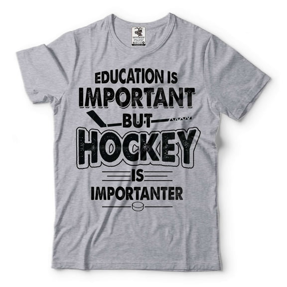 Funny Hockey Shirt Education Is Important But Hockey Is Importanter Shirt Hockey Joke Shirt (XX-Large Grey)