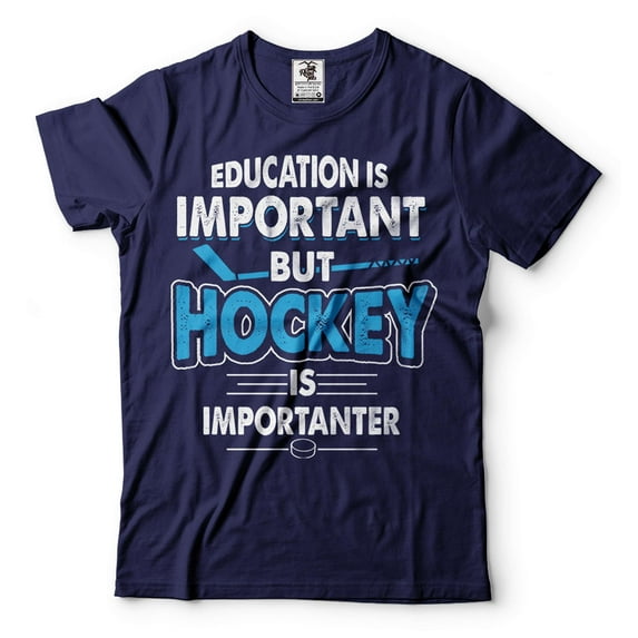 Funny Hockey Shirt Education Is Important But Hockey Is Importanter Shirt Hockey Joke Shirt (XX-Large Navy Blue)