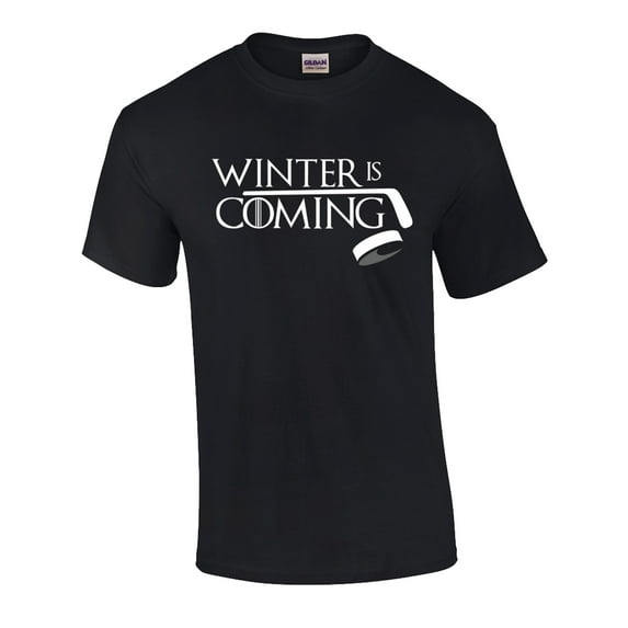 Funny Hockey Winter is Coming Adult Short Sleeve T-Shirt-Black-XXXL