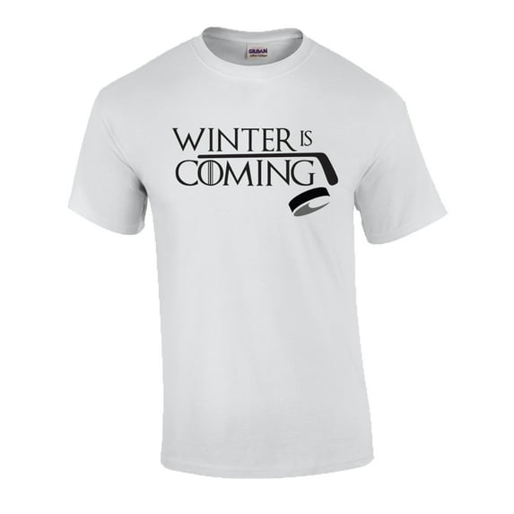 Funny Hockey Winter is Coming Adult Short Sleeve T-Shirt-White-XXL