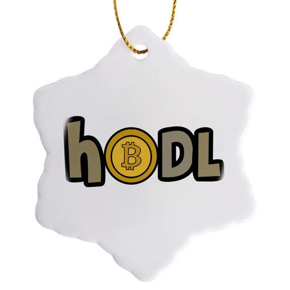 3drose, Funny Hodl Bitcoin Cryptocurrency with Btc Crypto Coin, 3 inch Snowflake Porcelain Ornament