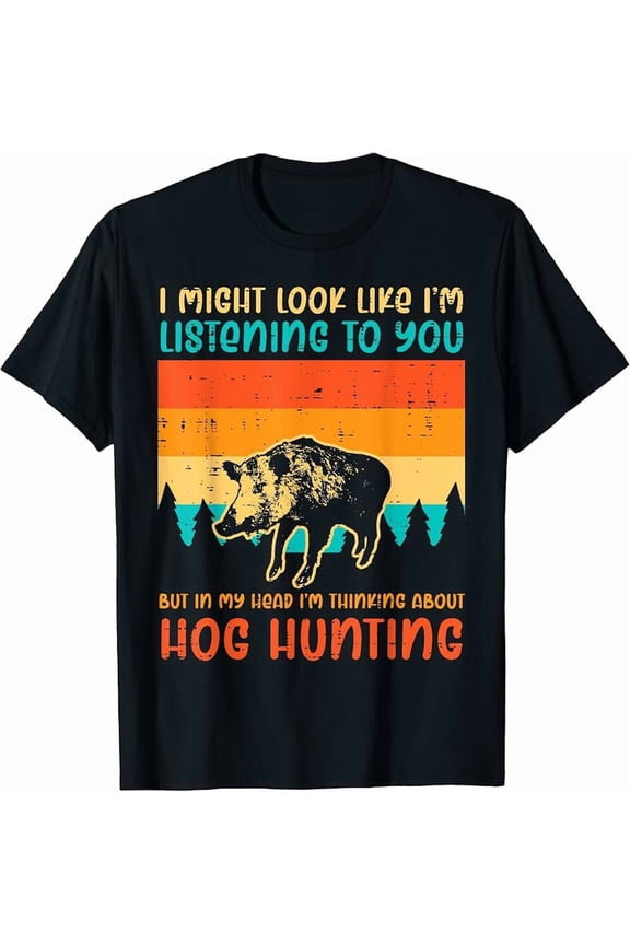 Funny Hog Hunting T-Shirt for Men Retro Wild Boar Hunter Graphic Tee