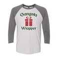 thumbnail image 1 of Funny Holiday Gangsta Wrapper Ladies Adult Baseball Tee-Heather Gray-Small, 1 of 4