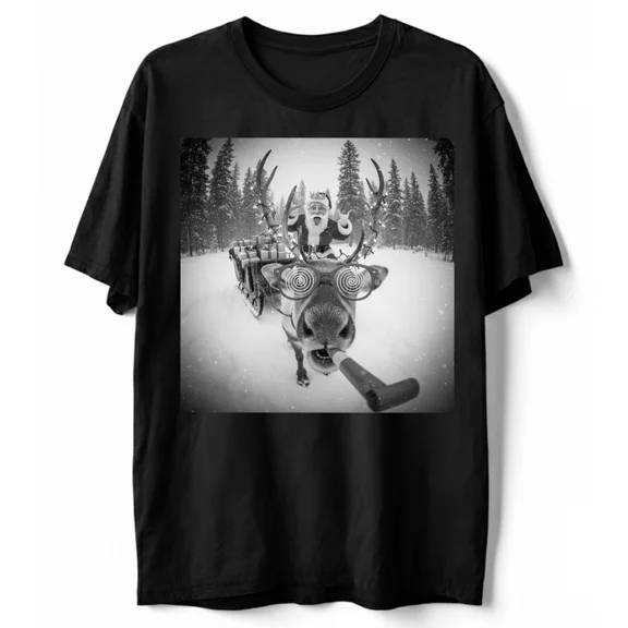 Funny Holiday Selfie Reindeer Celebration Humor Unisex T-Shirt, up to size 5XL
