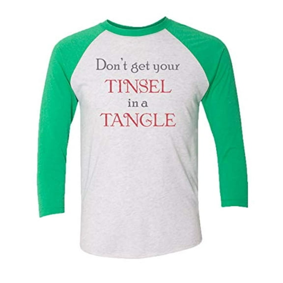 Funny Holiday Tinsel in A Tangle Adult Women's Baseball Tee-Green-Small