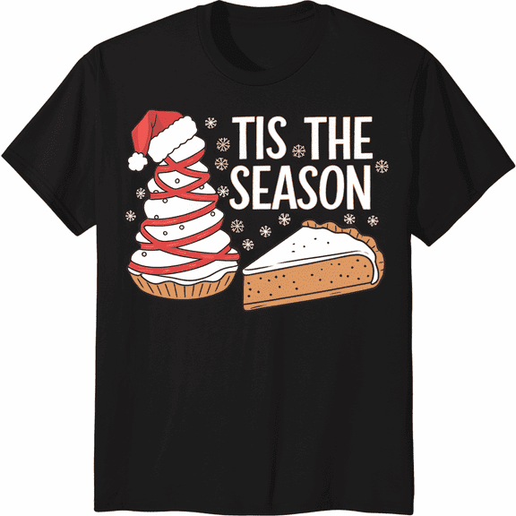 Funny Holiday Tree Cake and Pie Slice Graphic Unisex Casual T-Shirt