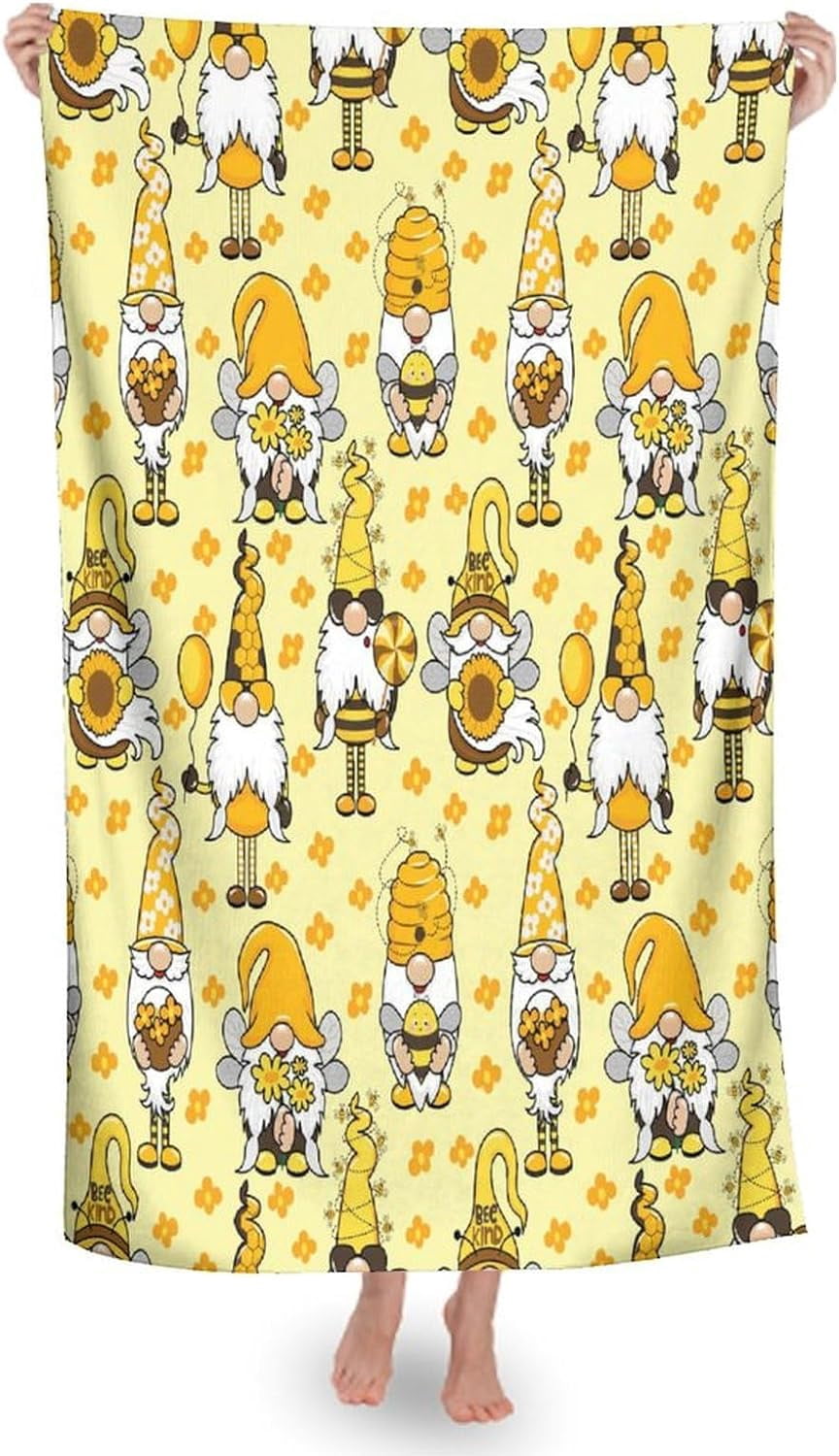 for Funny Honeybee Gnomes Bee Sunflower Yellow Oversized Beach Towel, Extra Large Thick Pool Towel, Ultra Absorbent Beach Blanket, Soft Plush Swim Bath Towels for Adults Mens Women