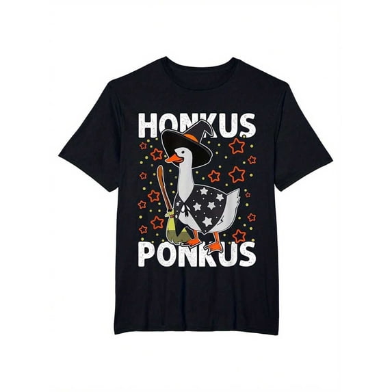 Funny Honkus Ponkus Goose T-Shirt For Men - Black Cotton Crewneck Tee Tops, Casual Unisex Short-Sleeve Design, Perfect Halloween Costume Gift, Summer Tour Printing, Classic Crew Neck T-Shirts For Man