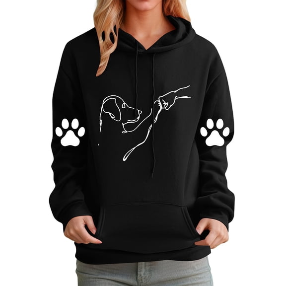 Funny Hooded Sweatshirts Dog And People Punch Hand Dog Women Friendship Bump Dog's Paw Pullover Hoodie Tops