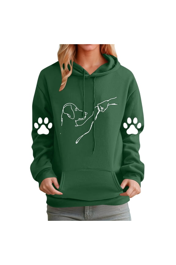 Funny Hooded Sweatshirts Dog And People Punch Hand Dog Women Friendship Bump Dog's Paw Pullover Hoodie Tops