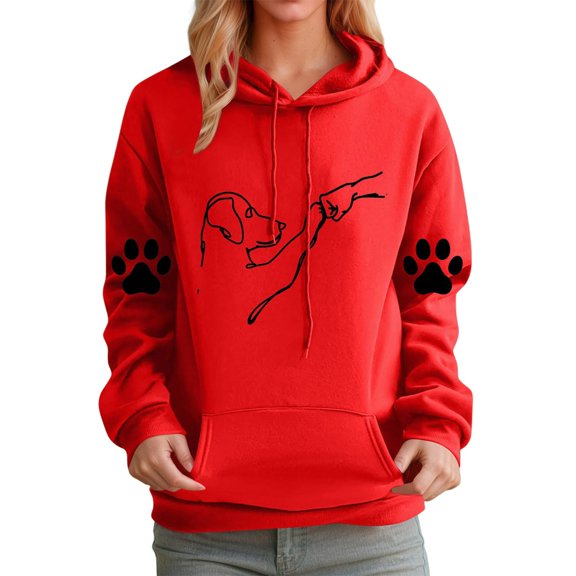 Funny Hooded Sweatshirts Dog And People Punch Hand Dog Women Friendship Bump Dog's Paw Pullover Hoodie Tops