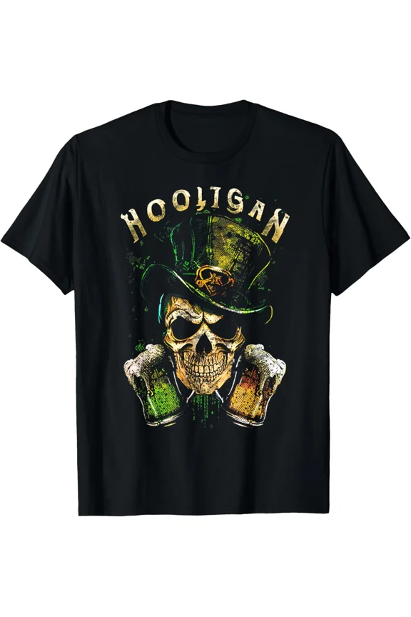 Funny Hooligan Skull Beer Irish Hooligan And New H27062 Unisex T-Shirt, Up to 5XL Available