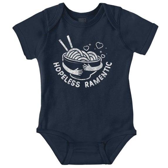 Funny Hopeless Romantic Ramen Pun Romper Boys or Girls Infant Baby Brisco Brands 18M