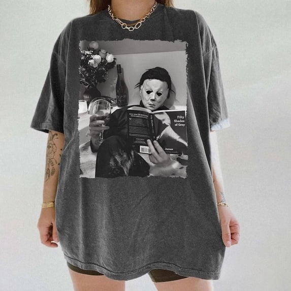 Funny Horror Meme Shirt, Michael Myers Shirt, Horror Movie Halloween Tee, Friday 13th T-Shirt,Charcoal Color,Size L