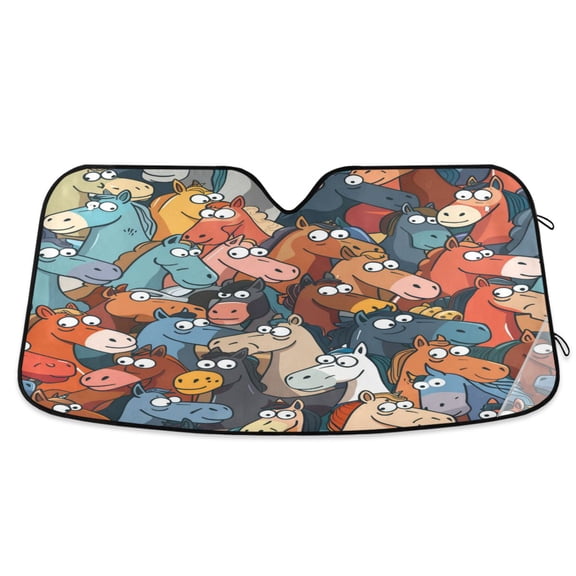 Funny Horse Head Car Windshield Sun Shade Foldable Car Front Window Visor Heat and UV Protection 53x23.5