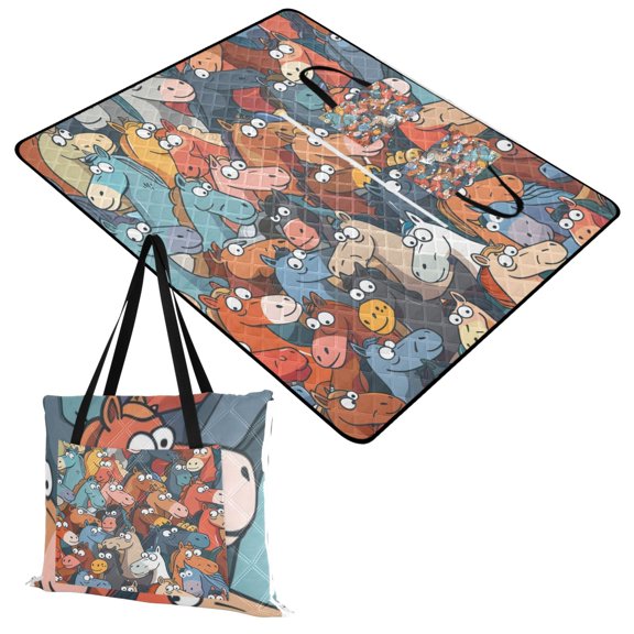 Funny Horse Head Extra Large Picnic Beach Blanket Waterproof Sand Proof Portable Outdoor Mat 60x80