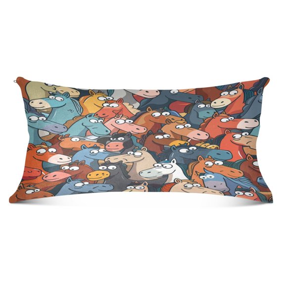 Funny Horse Head Plush Pillow Cases Body Size Ultra Soft Warm Pillowcases with Zipper 20"x54"